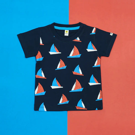 Sailboats Dark Blue Tee Shirt for Kids