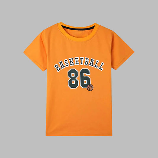 Boys Printed Pure Cotton Orange Tee