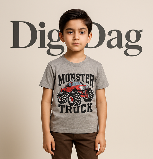 Monster Truck Grey T-Shirt for Boys – Power & Style