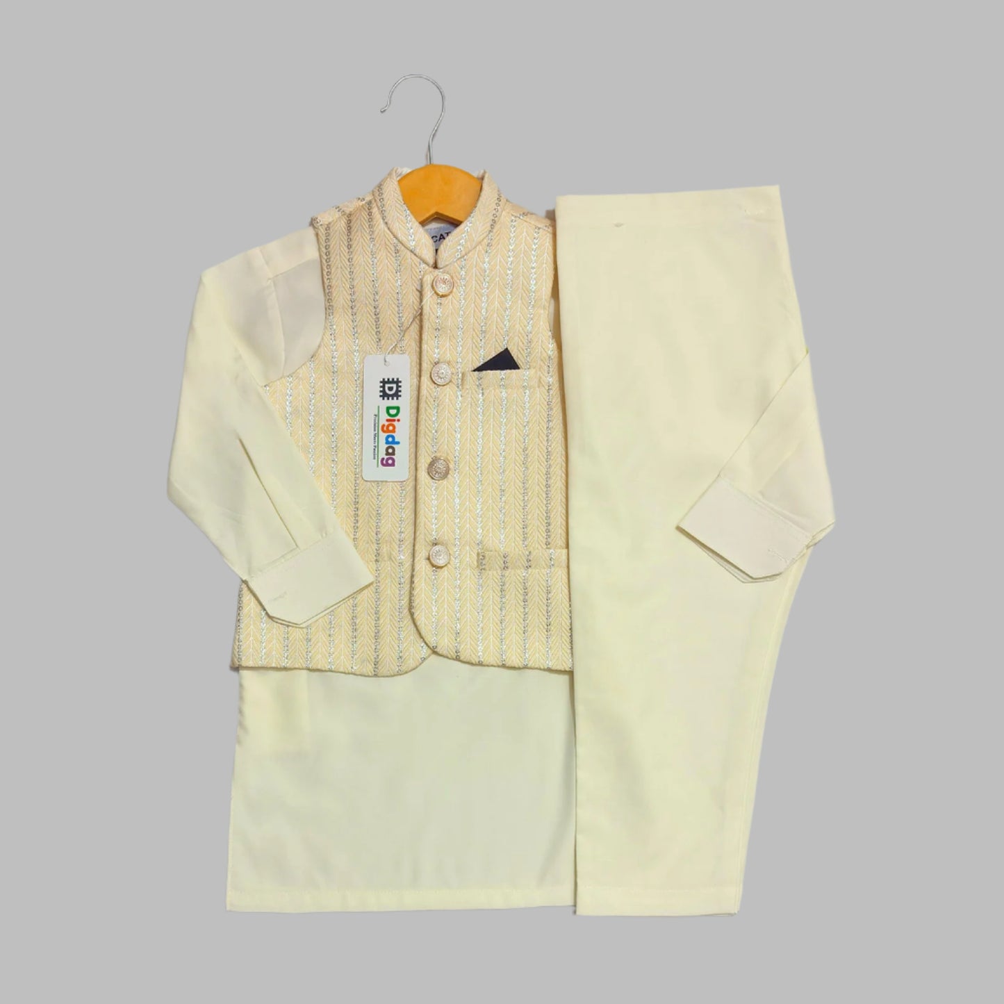 Cream Kurta Pajama with Designer Waistcoat