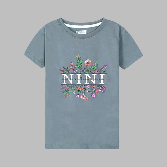 Nini Printed Pure Cotton Silver Tee for Girls