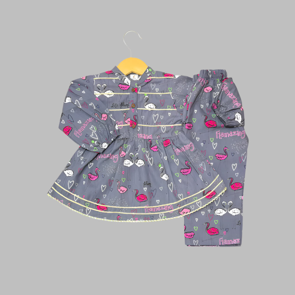 All-Over Printed Frock With Pajama