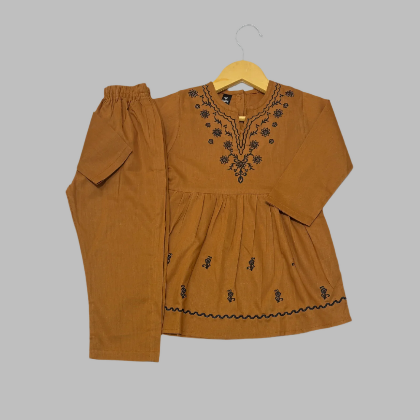 Embroidery Brown Frock With Shalwar