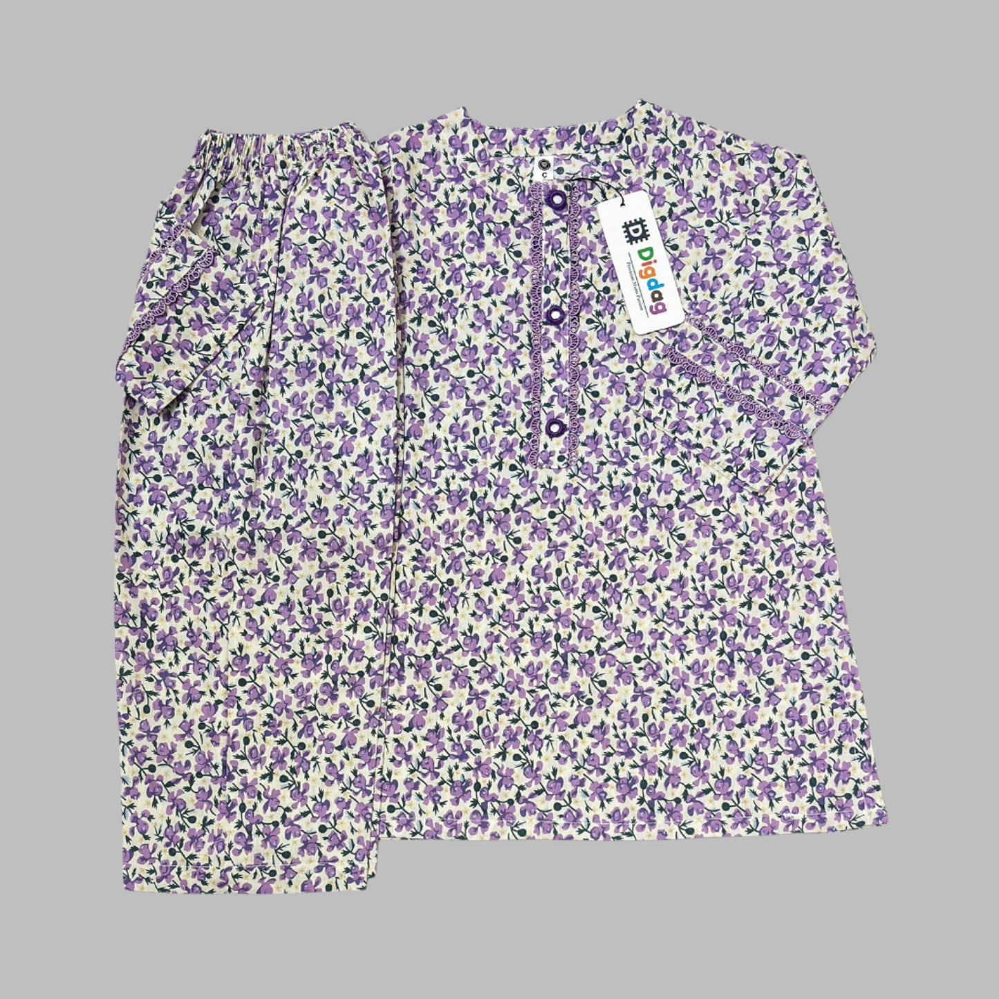 Purple Floral Kameez With Shalwar