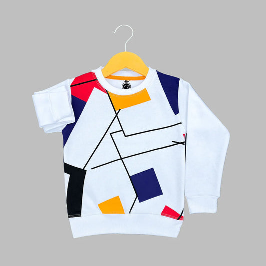 All Over Printed White Sweatshirt