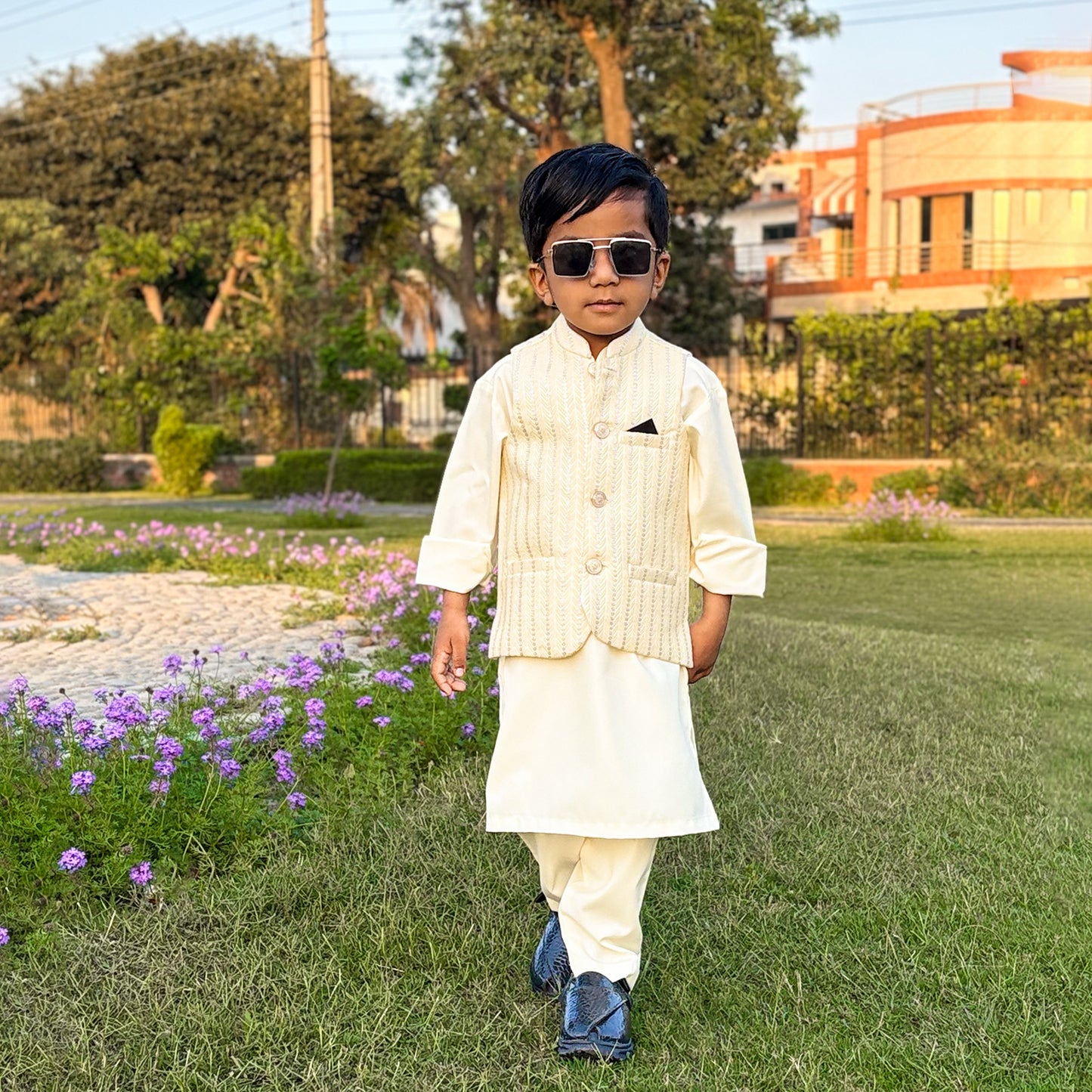 Cream Kurta Pajama with Designer Waistcoat