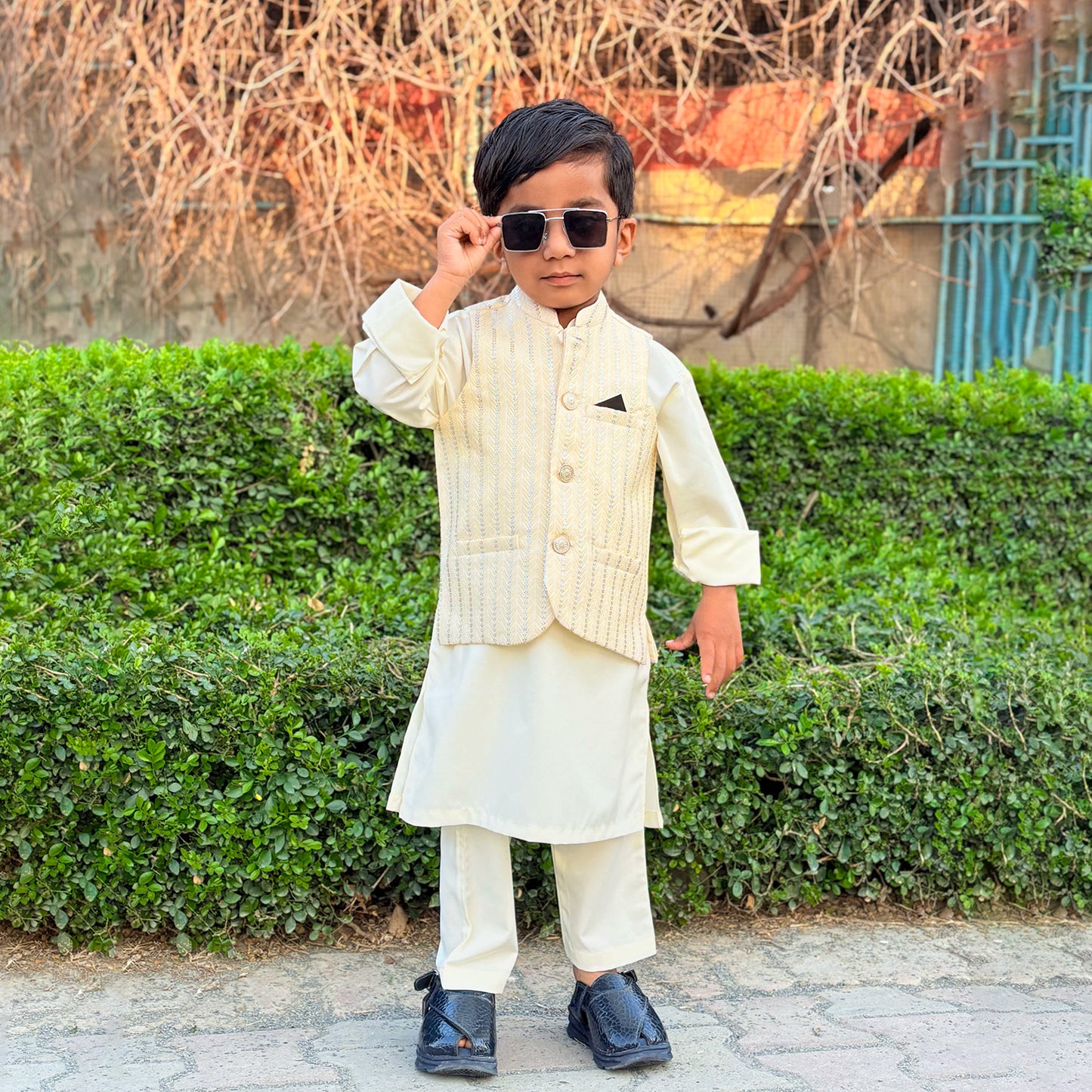 Cream Kurta Pajama with Designer Waistcoat