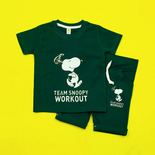 Snoopy Workout Twinset in Green – Cotton Kids Outfit for Summer