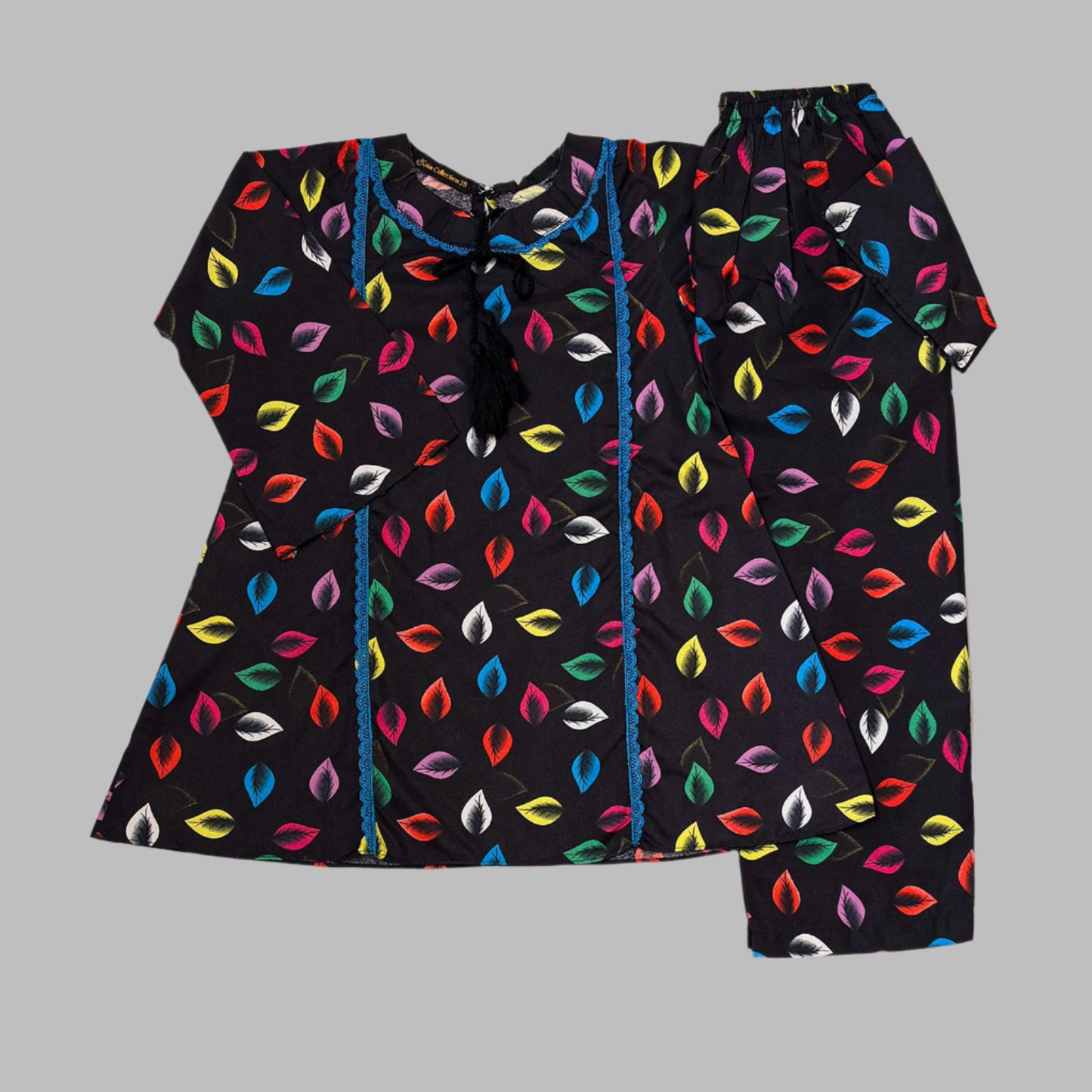 Black All-Over Printed Frock With Pajama