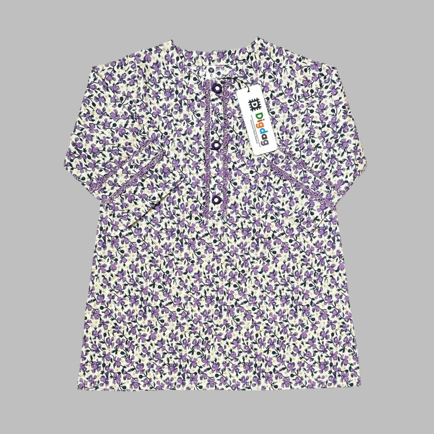 Purple Floral Kameez With Shalwar