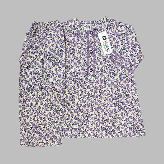 Purple Floral Kameez With Shalwar